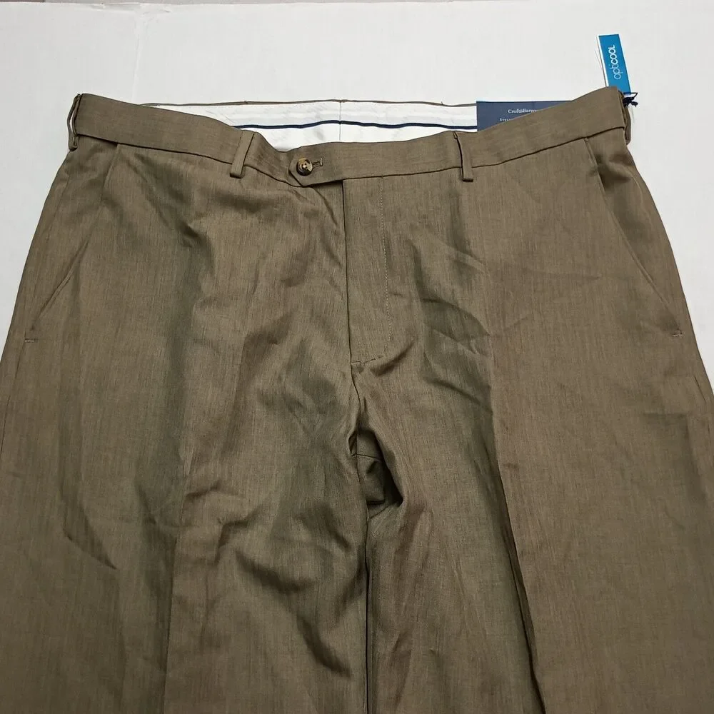 Croft and Barrow Dress Pants Men's 40x32 Tan Classic Fit Stretch Flat Front